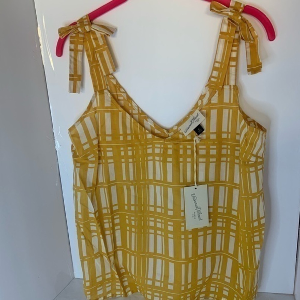 Universal Thread Yellow Plaid Tie-Shoulder Sleeveless Blouse